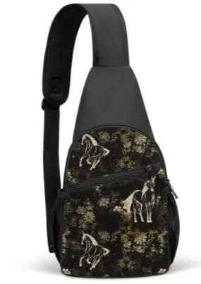 Black Vintage Floral Horse Sling Bag