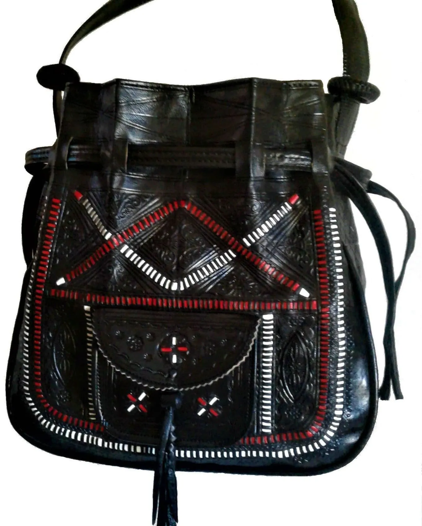 Bohemian Morocco Leather Bag - Embroidered - Black