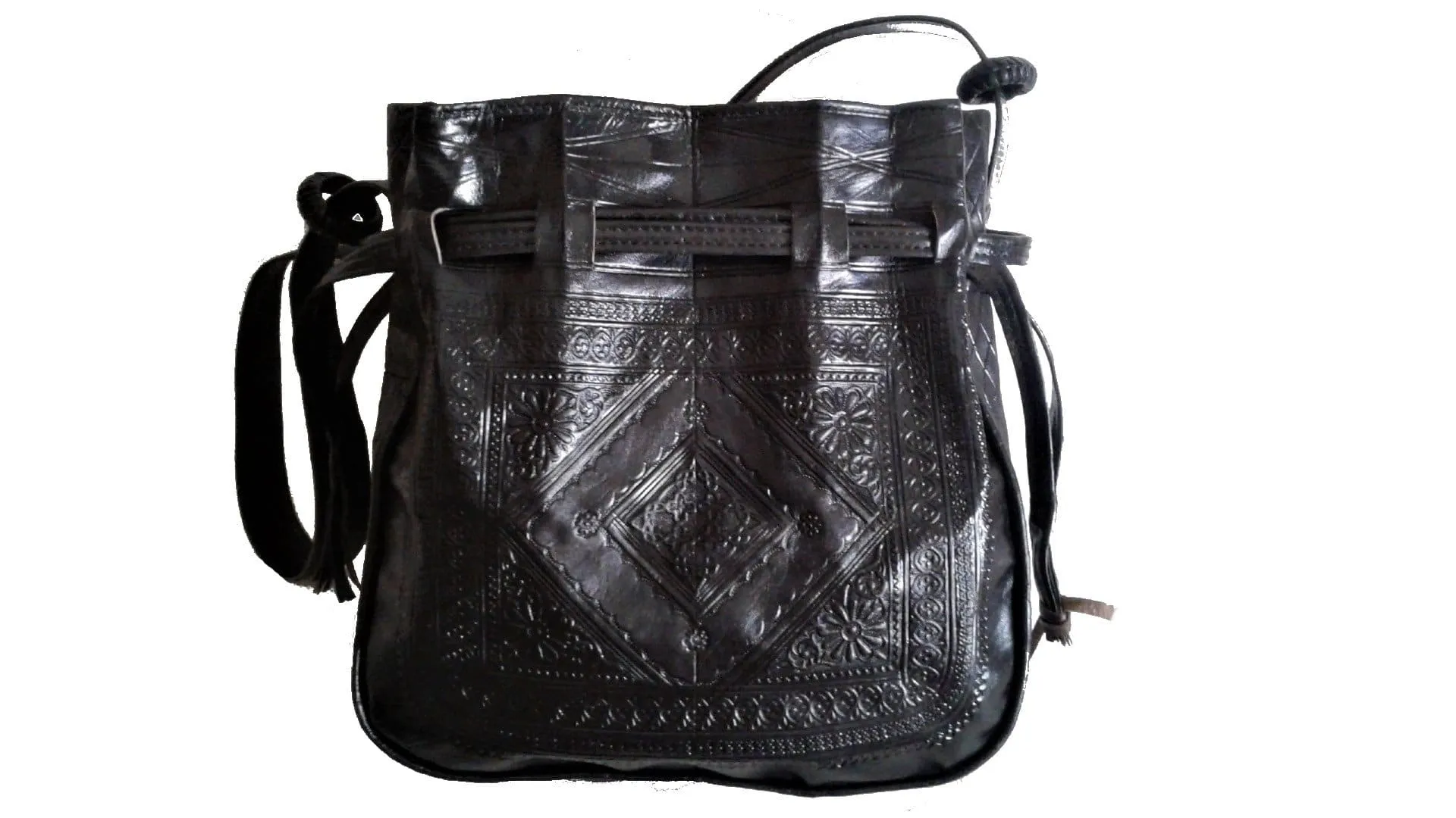 Bohemian Morocco Leather Bag - Embroidered - Black