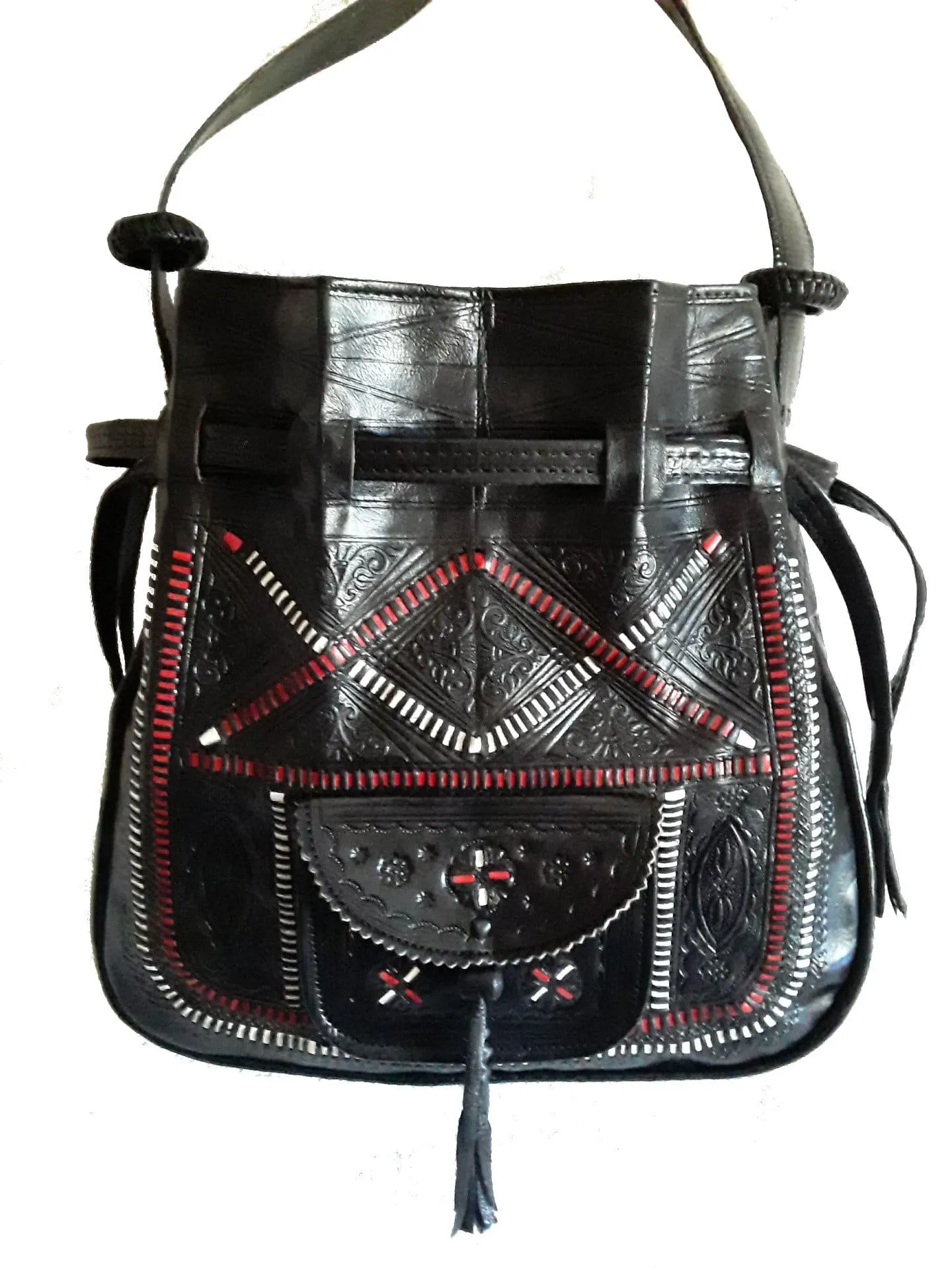 Bohemian Morocco Leather Bag - Embroidered - Black