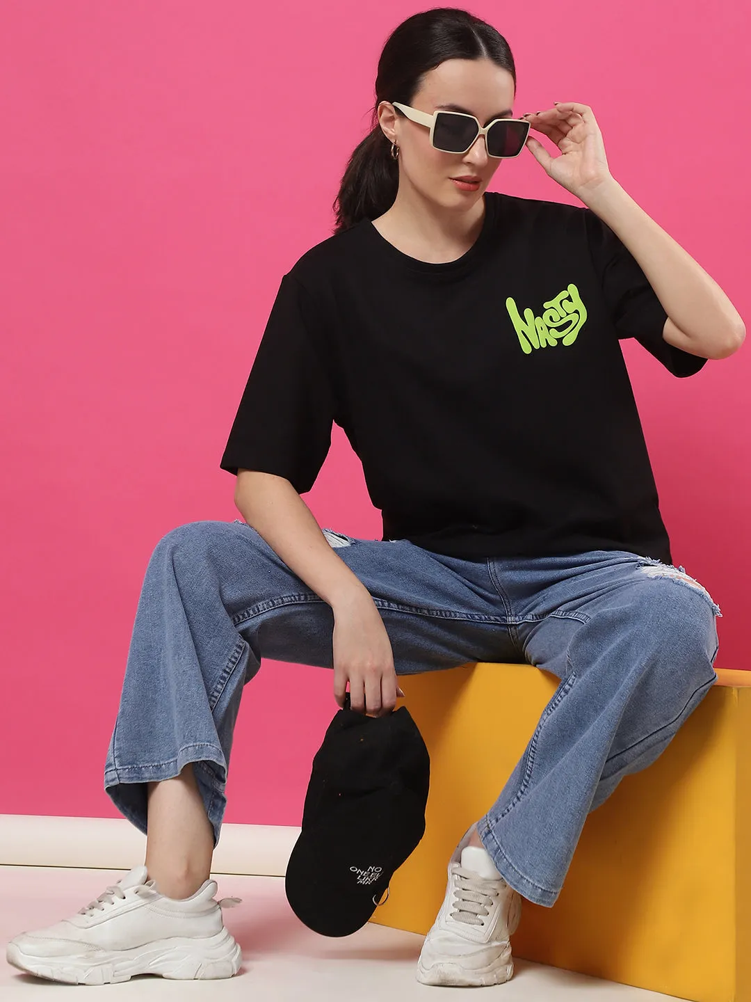 Bold Statement Oversized Terry Puff Print T-Shirt