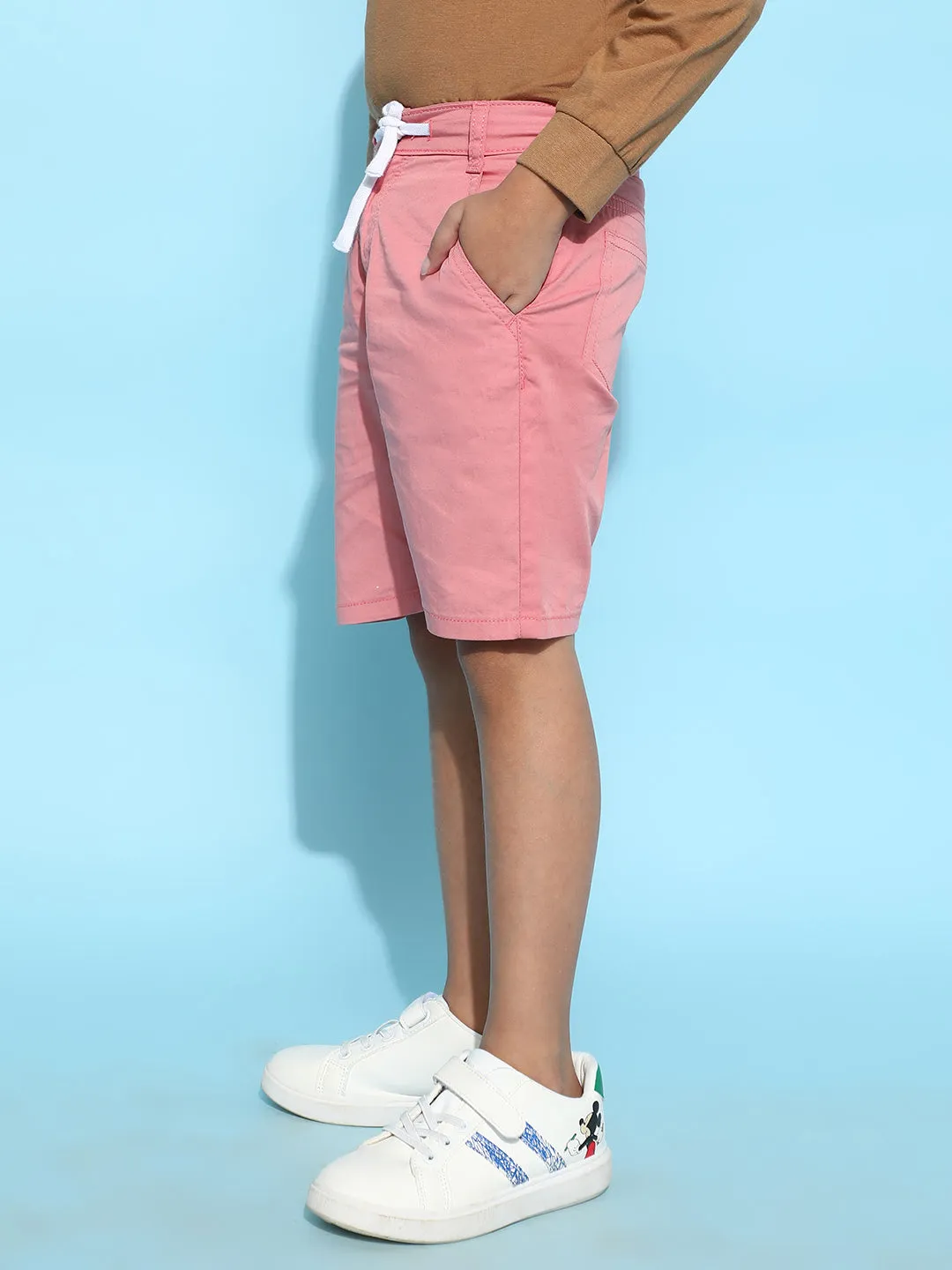 Boys Pink Cotton Regular Fit Solid Bermuda