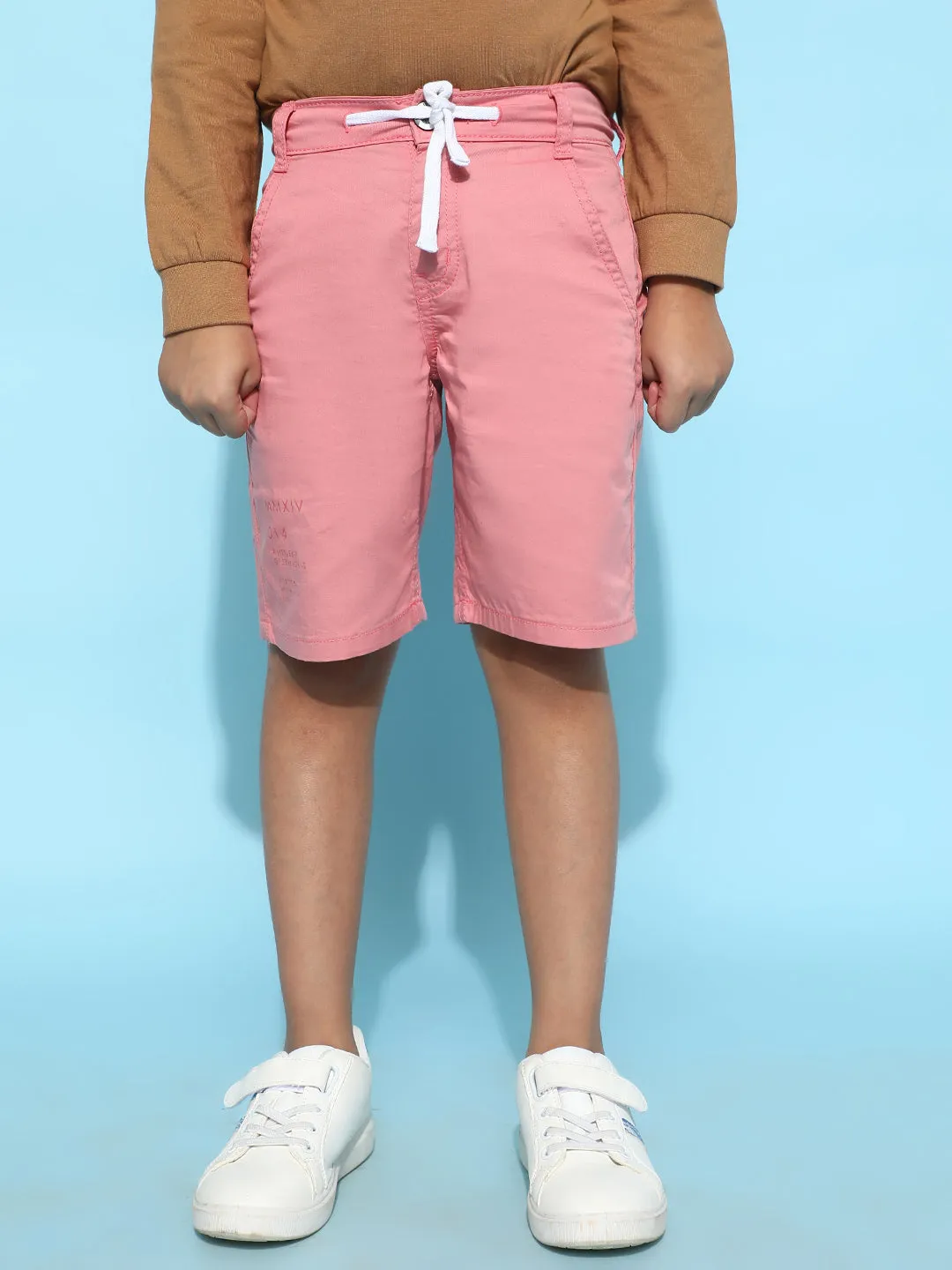 Boys Pink Cotton Regular Fit Solid Bermuda