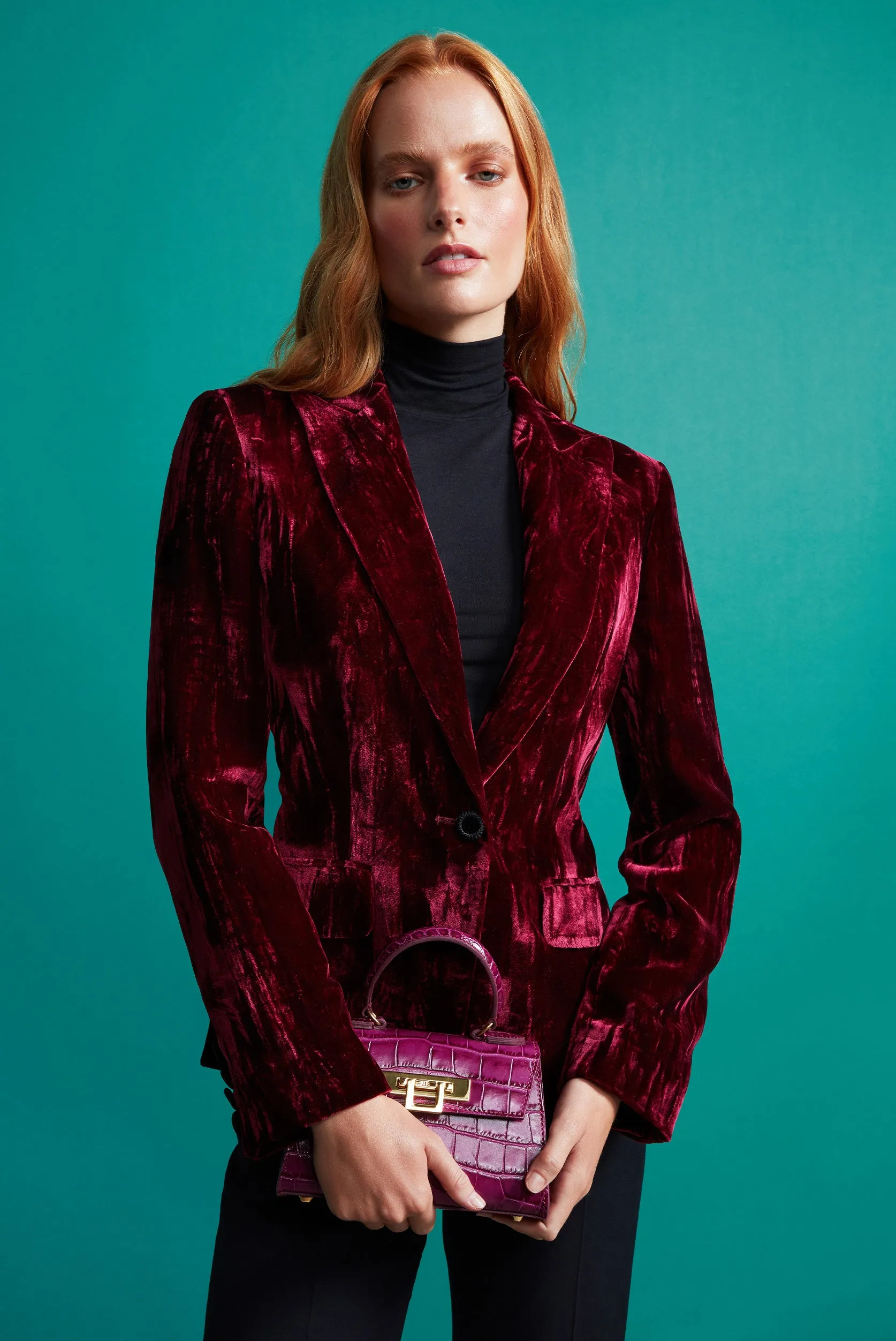 Burgundy Crushed Velvet Jacket - Inez