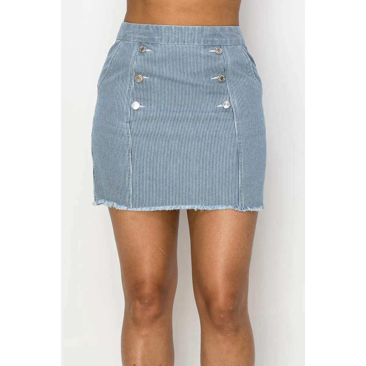 Button Frayed Denim Mini Skirt