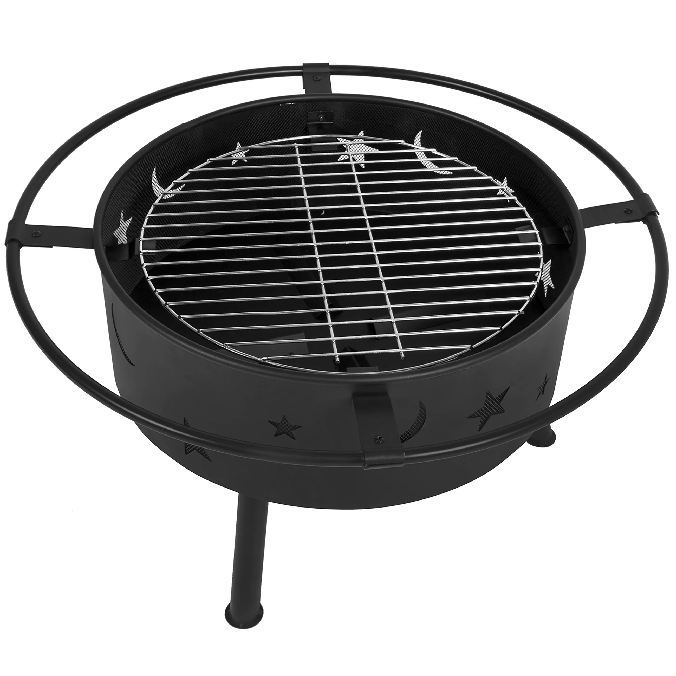 Cams "Crappie Pit"Outdoor Fire Pit, Stars and Moon, Black