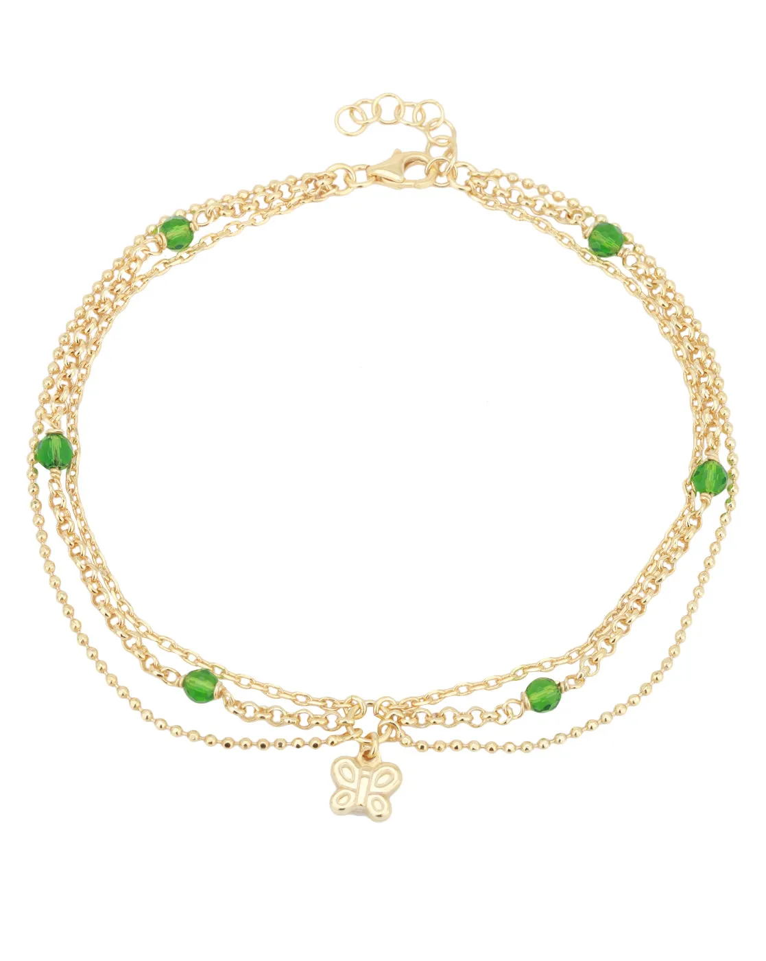 Carlton London -Set Of 2 Gold-Plated Green Beaded Butterfly Shape Layered Anklets For Women