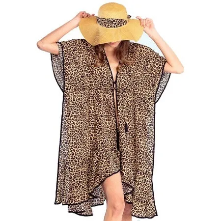 C.C Leopard Print Flounce Beach Cover Up Beach Kimono