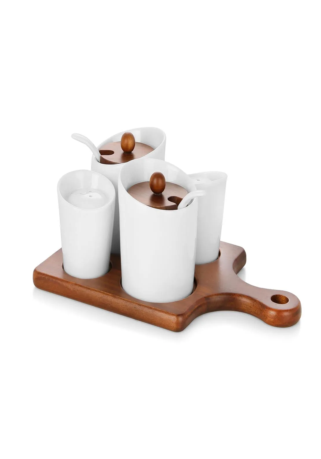 Ceramic and Wood Condiment Set