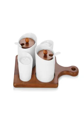 Ceramic and Wood Condiment Set