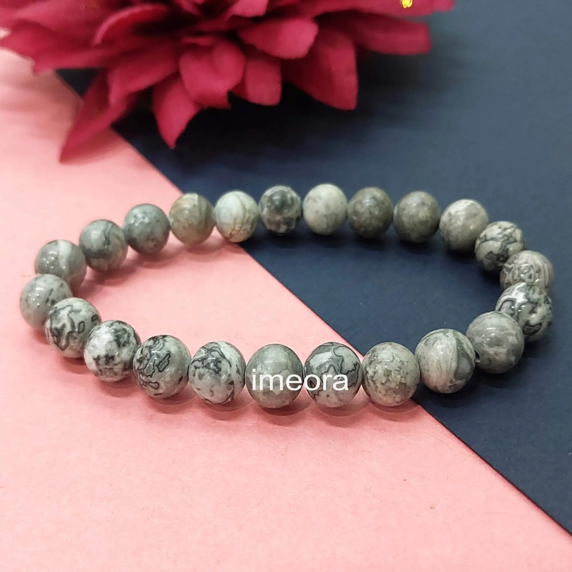 Certified Map Stone 8mm Natural Stone Bracelet