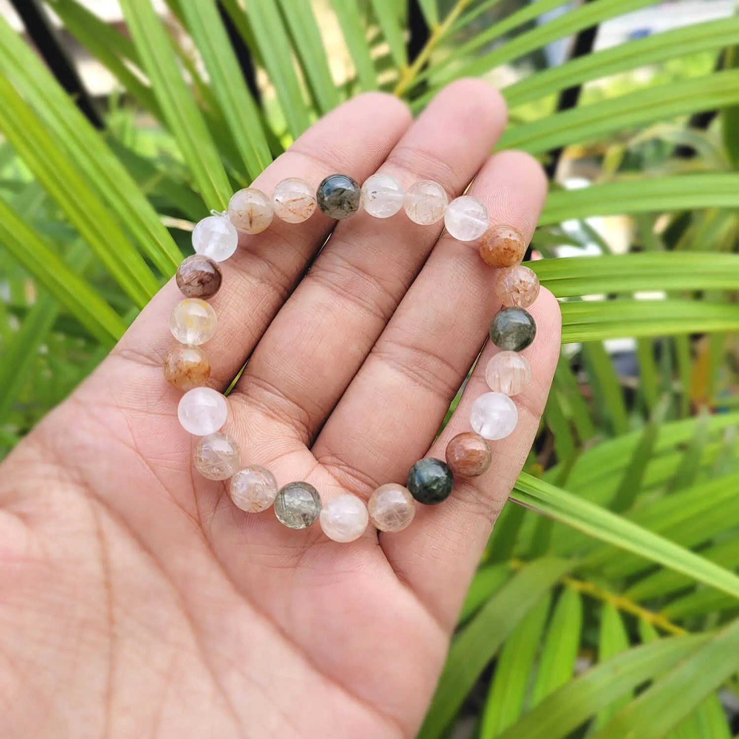 Certified Multi Rutile 8mm Natural Stone Bracelet