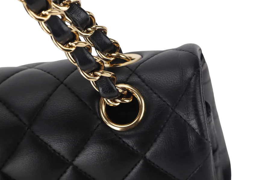 CHANEL CLASSIC FLAP MEDIUM BLACK LAMBSKIN GOLD HARDWARE WITH CARD (3040xxxx) WITH DUST COVER  AND BOX