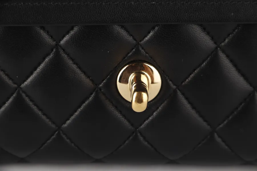 CHANEL CLASSIC FLAP MEDIUM BLACK LAMBSKIN GOLD HARDWARE WITH CARD (3040xxxx) WITH DUST COVER  AND BOX