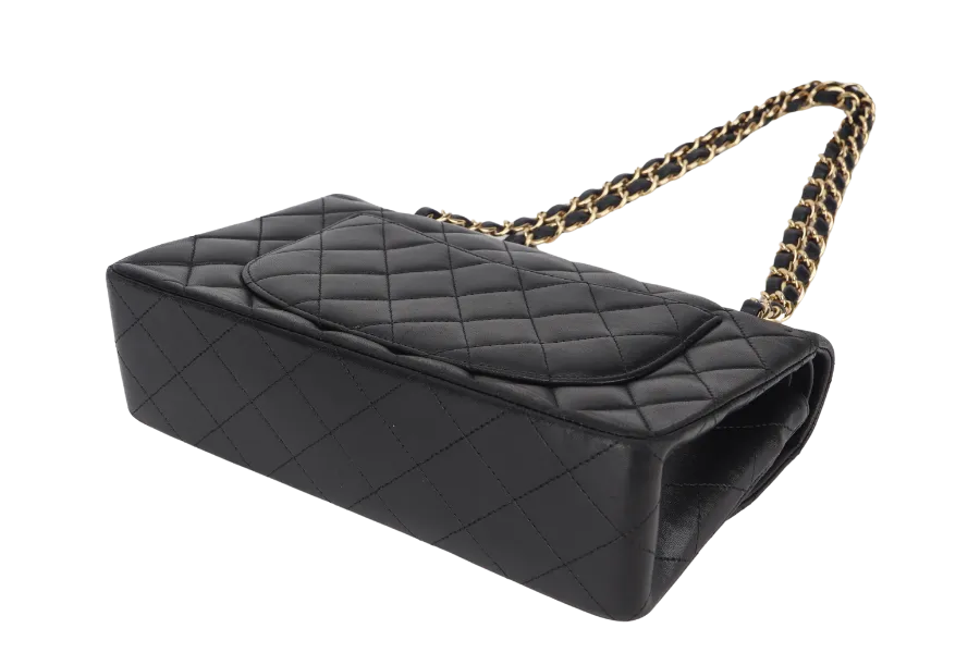 CHANEL CLASSIC FLAP SMALL BLACK LAMBSKIN & GOLD HARDWARE WITH CARD (1547xxxx) WITH DUST COVER AND BOX