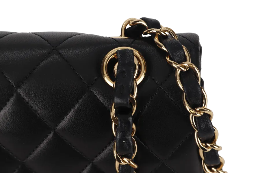 CHANEL CLASSIC FLAP SMALL BLACK LAMBSKIN & GOLD HARDWARE WITH CARD (1547xxxx) WITH DUST COVER AND BOX