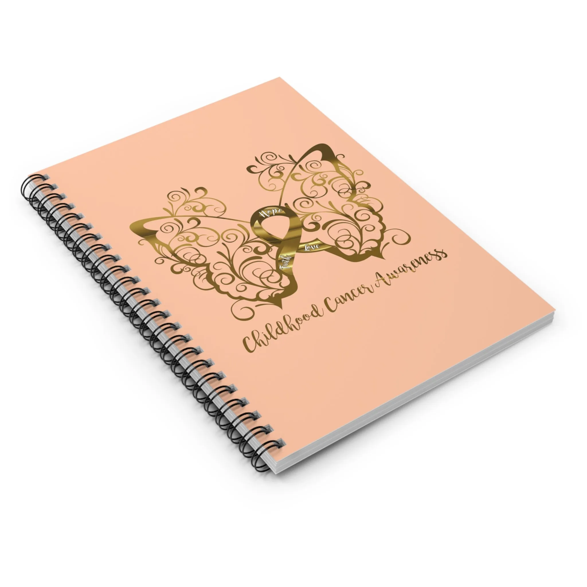 Childhood Cancer Awareness Filigree Butterfly Spiral Journal - Ruled Line (Peach)