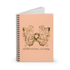 Childhood Cancer Awareness Filigree Butterfly Spiral Journal - Ruled Line (Peach)