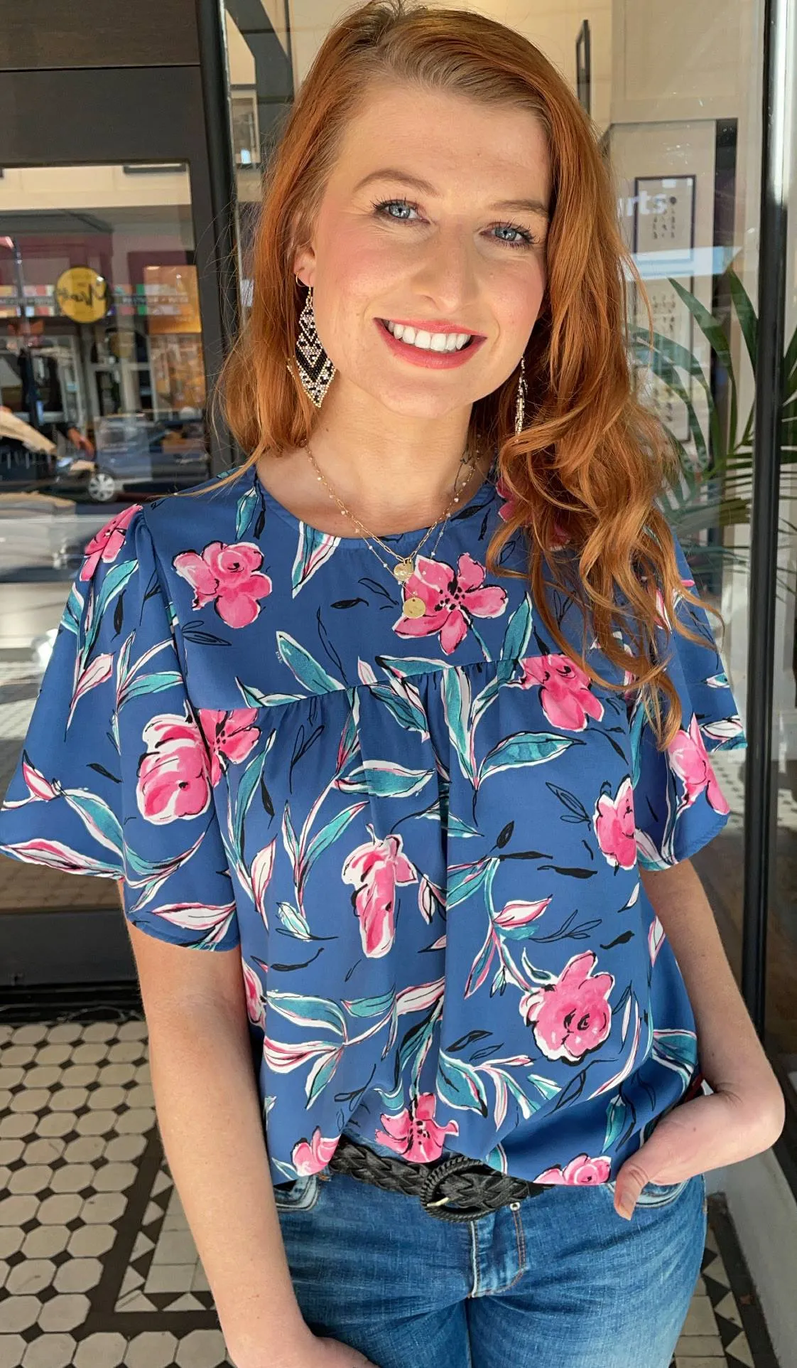 Cintia Floral Print Blouse Blue