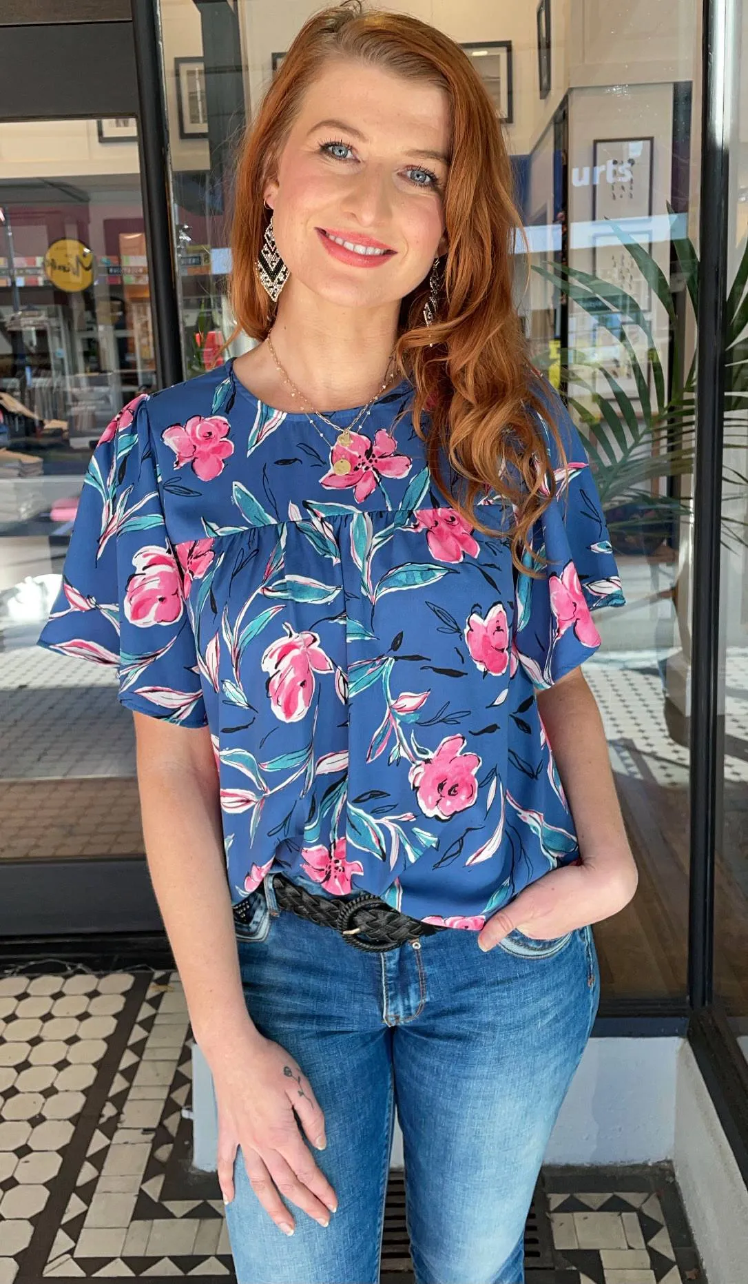 Cintia Floral Print Blouse Blue