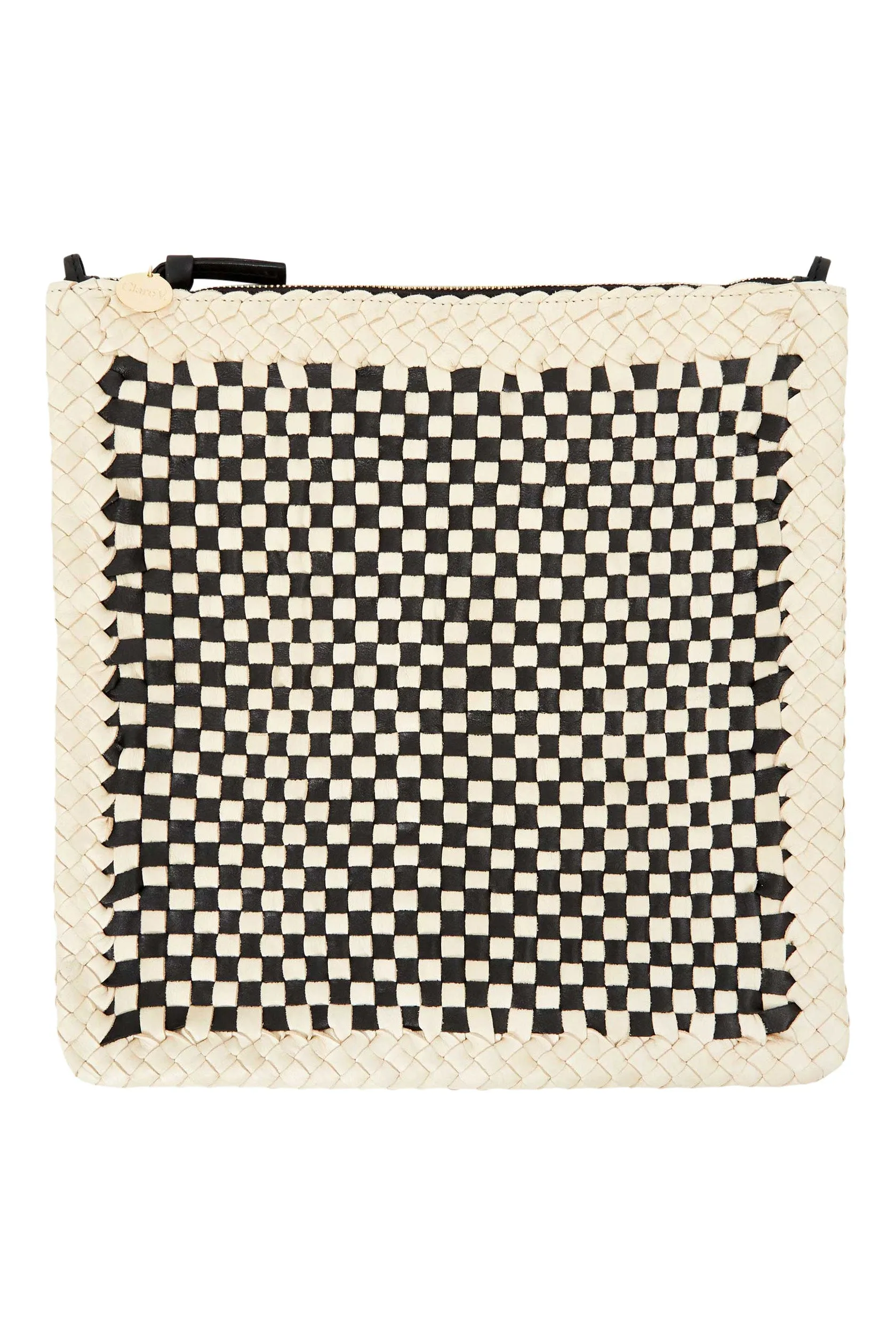 Clare V. Foldover Clutch in Cream & Black Border Woven Checker