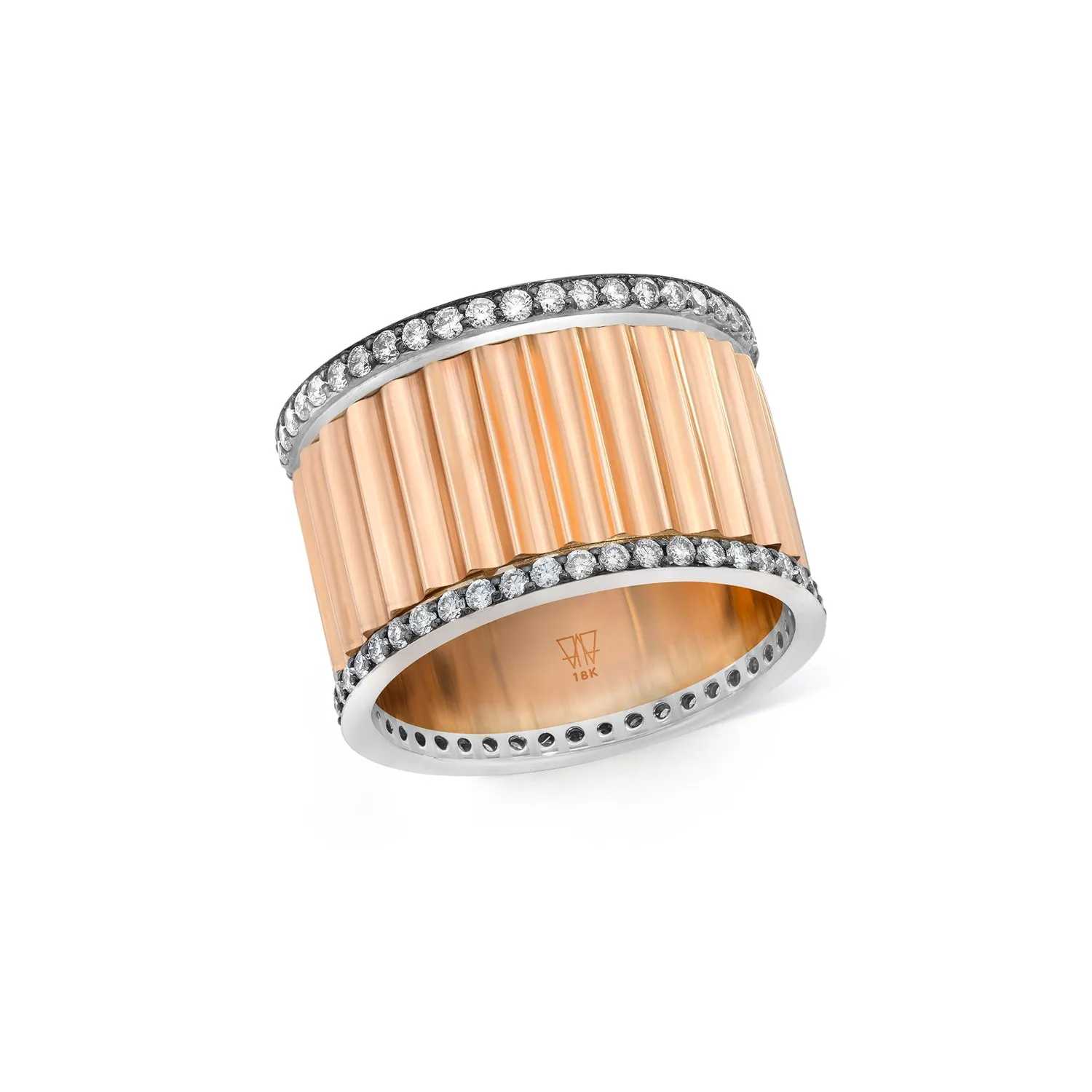 Clive 18k Rose and White Gold 15mm Fluted Band