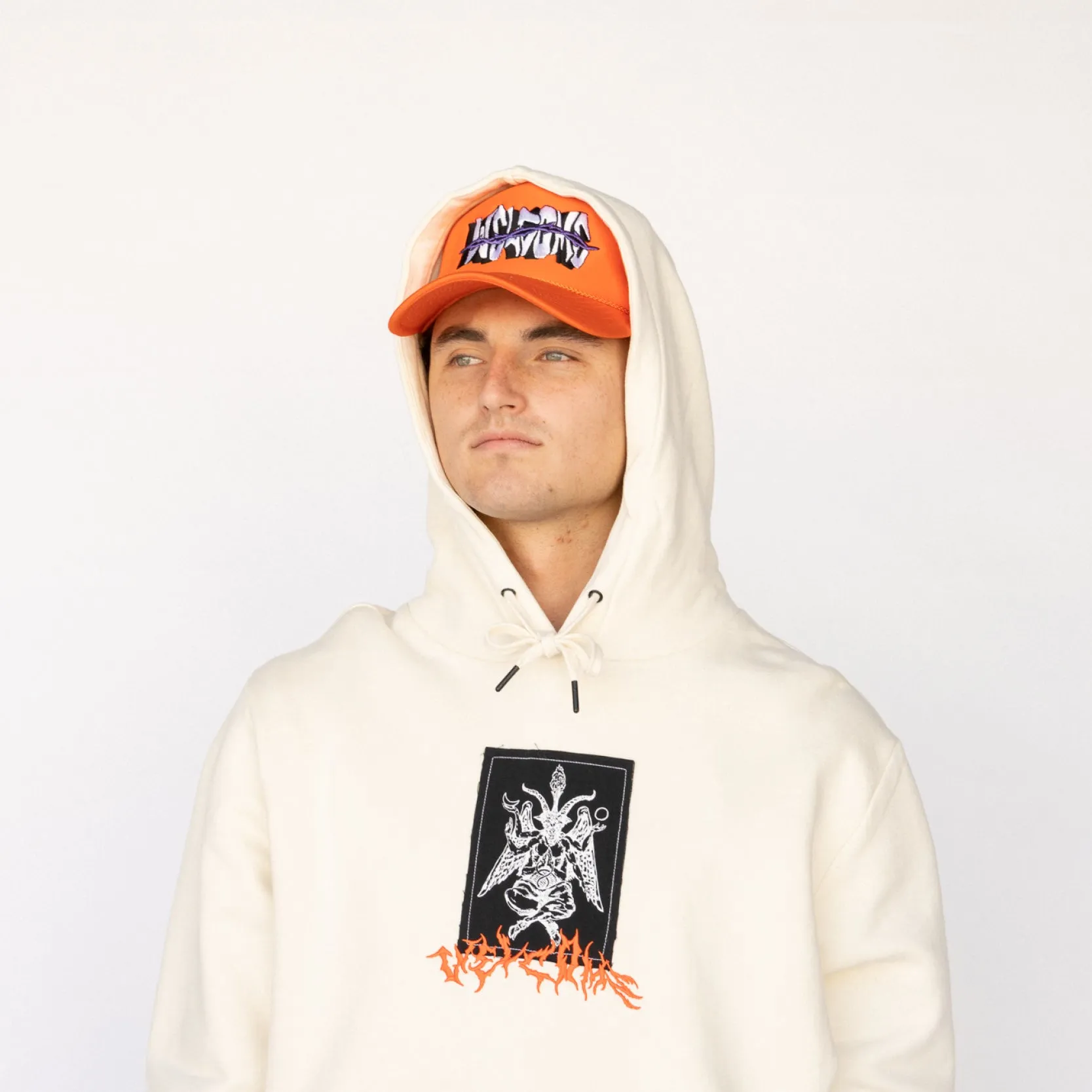 Coagula Canvas Patch Pullover Hoodie - Bone