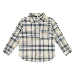 collared long sleeve shirt || indigo plaid