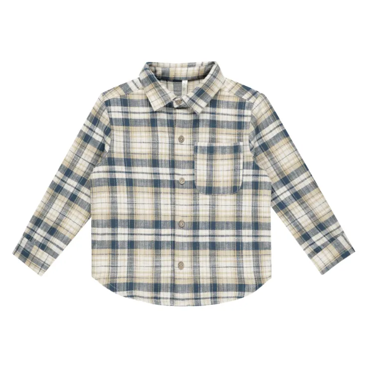 collared long sleeve shirt || indigo plaid