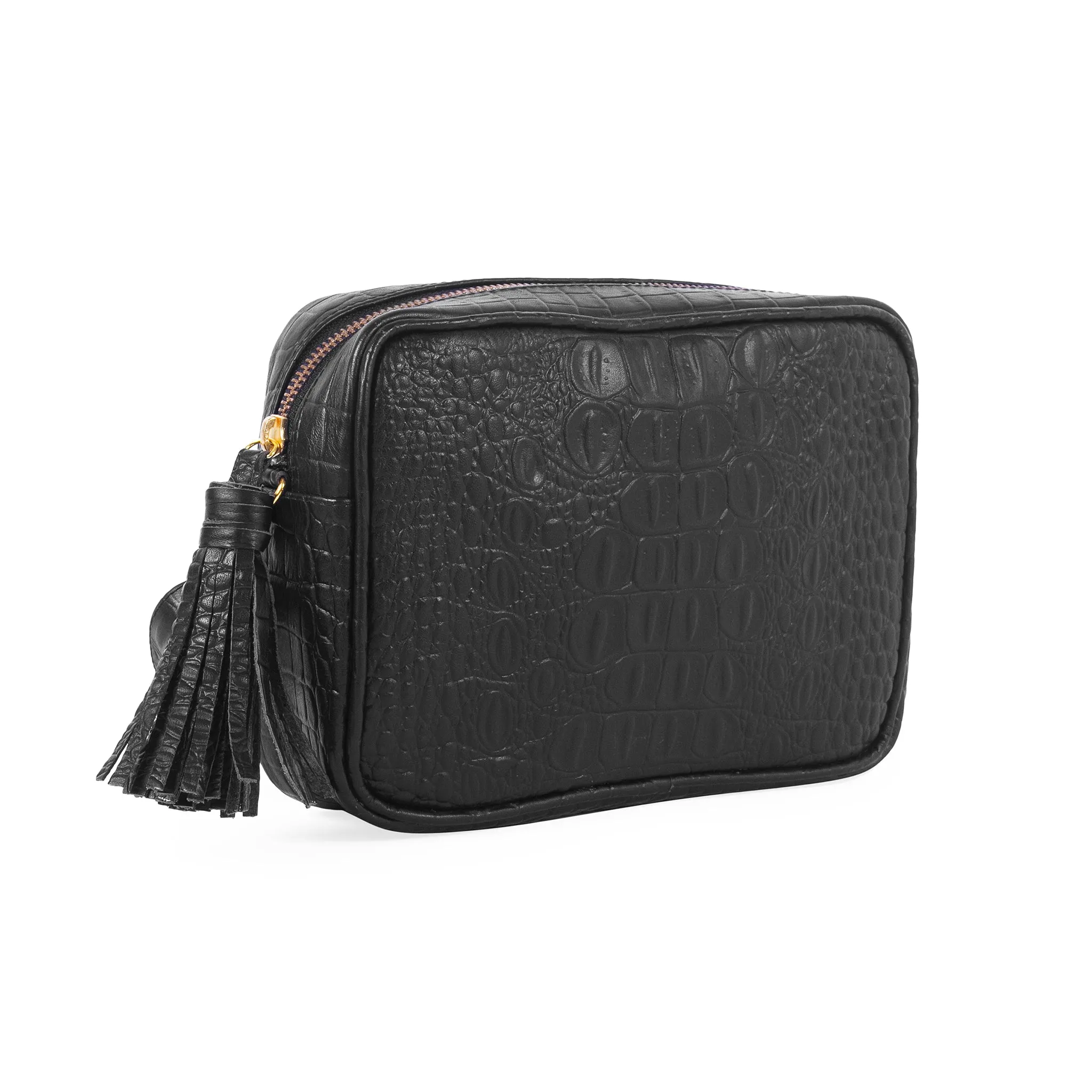 Crocodile Embossed Mini Leather Camera Bag