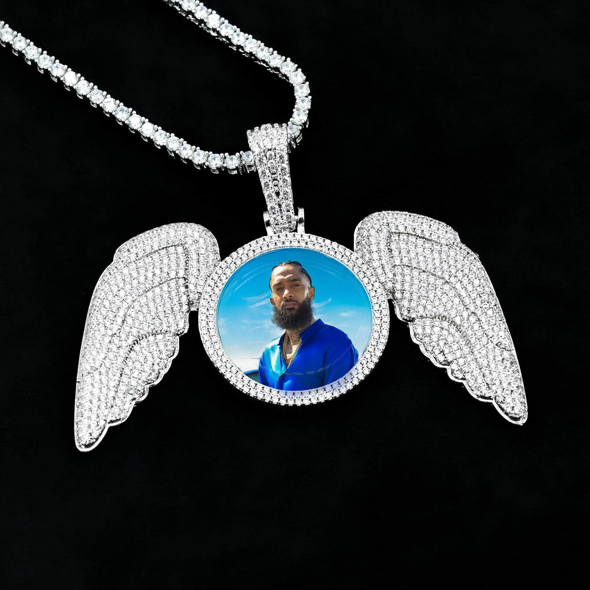 Custom Picture Pendant with Wings Necklace