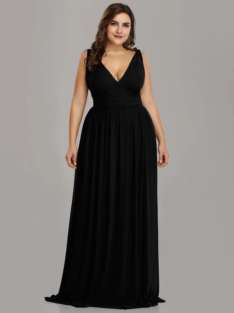 Custom Size Chiffon Sleeveless V-Neck Maxi Bridesmaid Dress