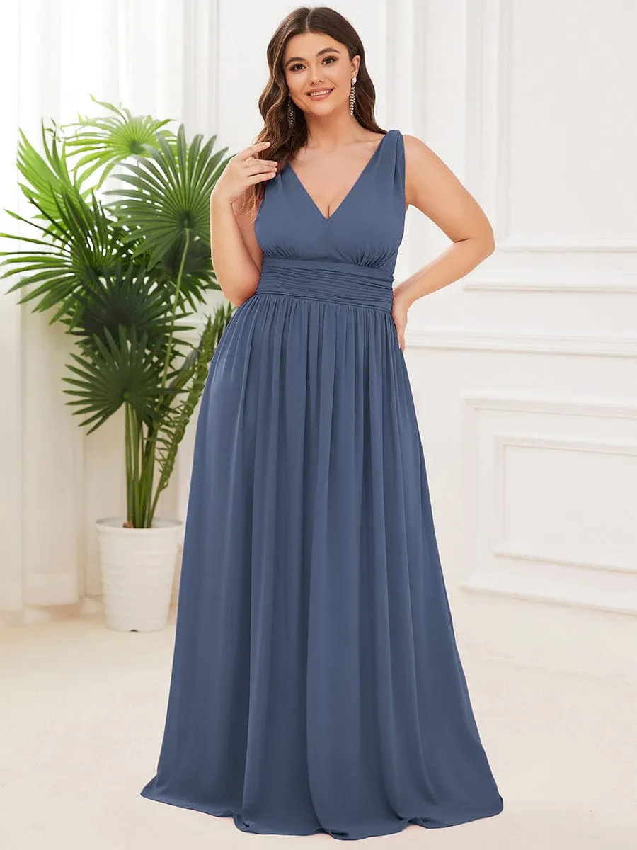 Custom Size Chiffon Sleeveless V-Neck Maxi Bridesmaid Dress