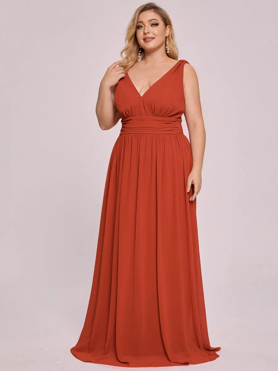 Custom Size Chiffon Sleeveless V-Neck Maxi Bridesmaid Dress