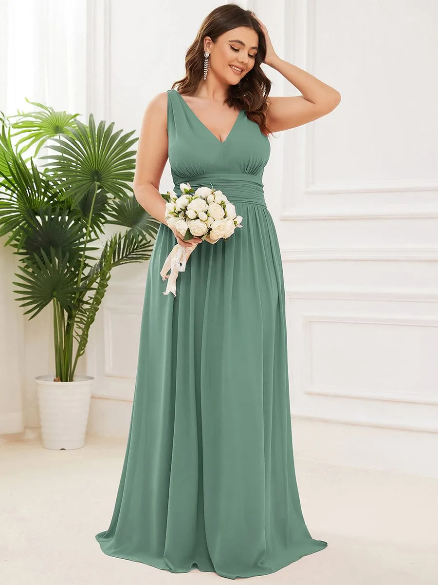 Custom Size Chiffon Sleeveless V-Neck Maxi Bridesmaid Dress