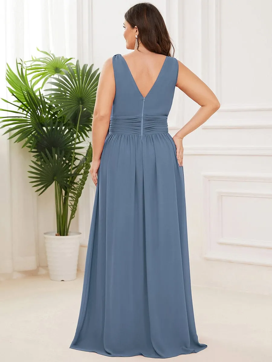 Custom Size Chiffon Sleeveless V-Neck Maxi Bridesmaid Dress