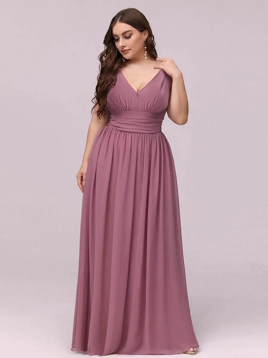 Custom Size Chiffon Sleeveless V-Neck Maxi Bridesmaid Dress