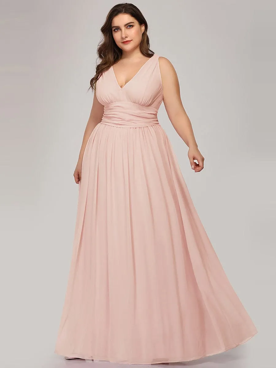 Custom Size Chiffon Sleeveless V-Neck Maxi Bridesmaid Dress