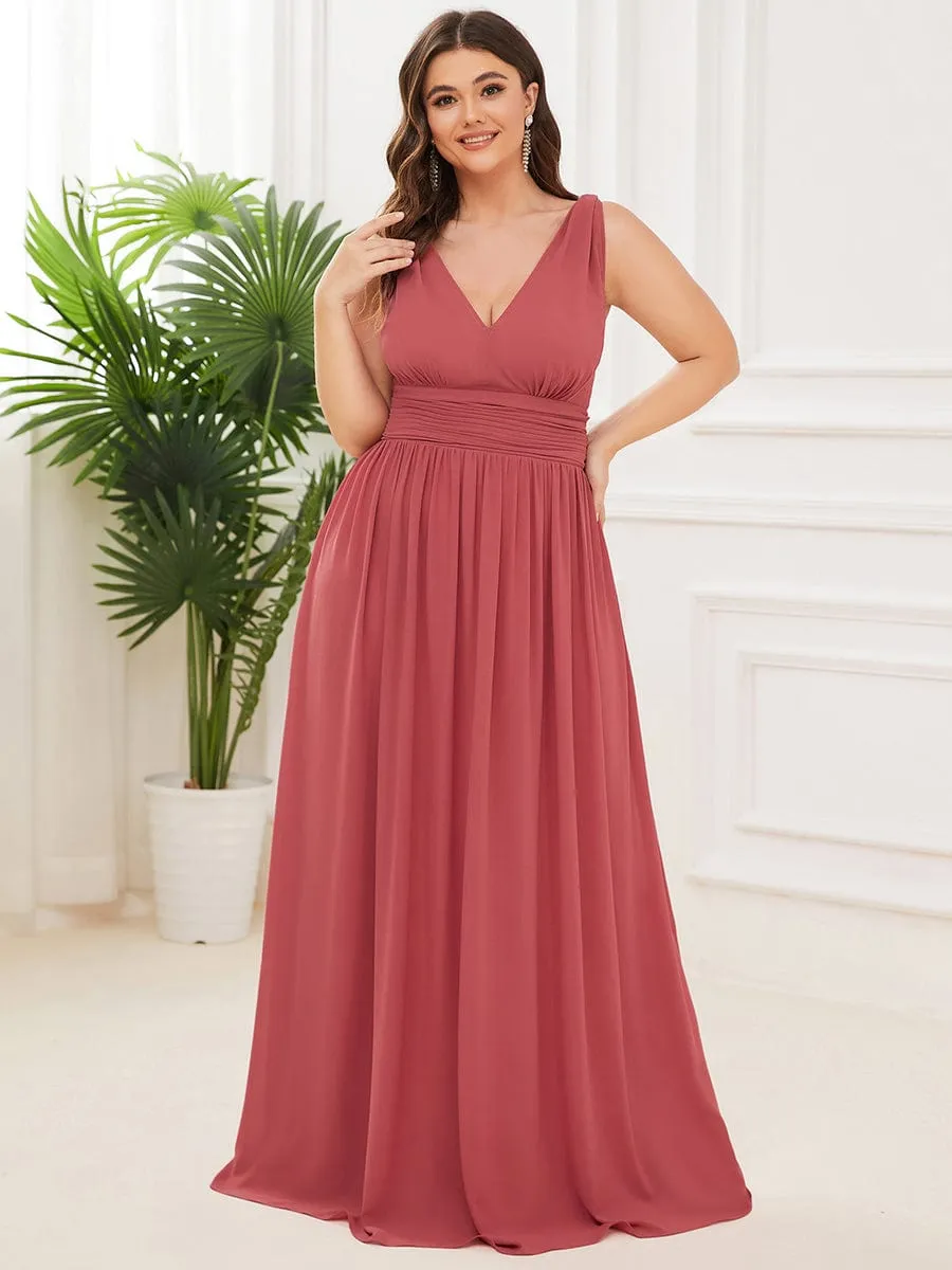 Custom Size Chiffon Sleeveless V-Neck Maxi Bridesmaid Dress