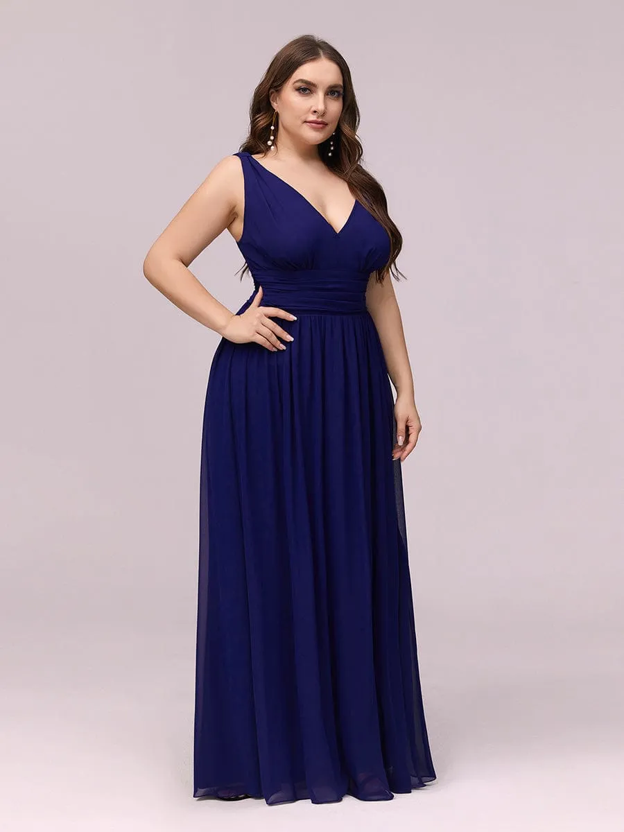 Custom Size Chiffon Sleeveless V-Neck Maxi Bridesmaid Dress