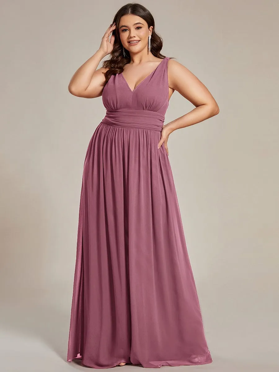 Custom Size Chiffon Sleeveless V-Neck Maxi Bridesmaid Dress