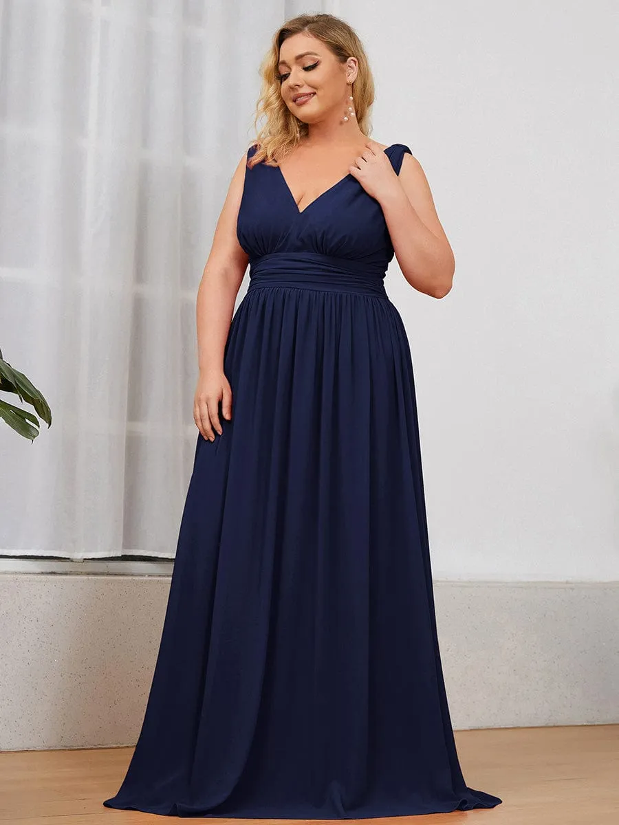 Custom Size Chiffon Sleeveless V-Neck Maxi Bridesmaid Dress