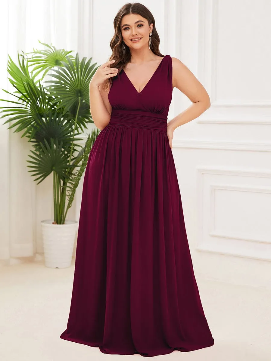 Custom Size Chiffon Sleeveless V-Neck Maxi Bridesmaid Dress