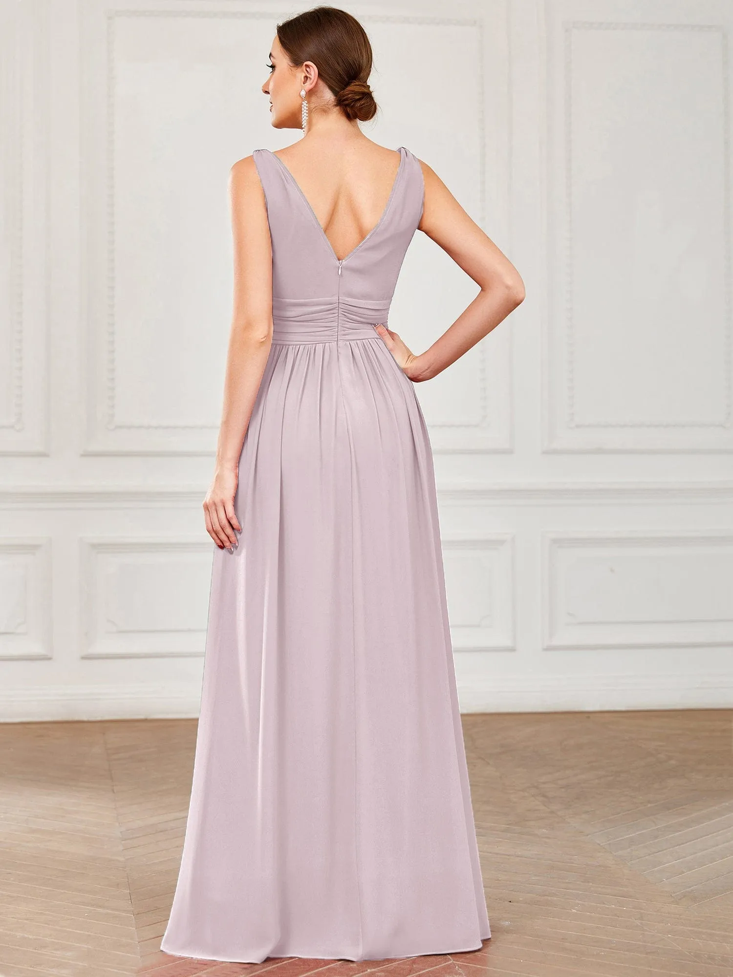 Custom Size Chiffon Sleeveless V-Neck Maxi Bridesmaid Dress