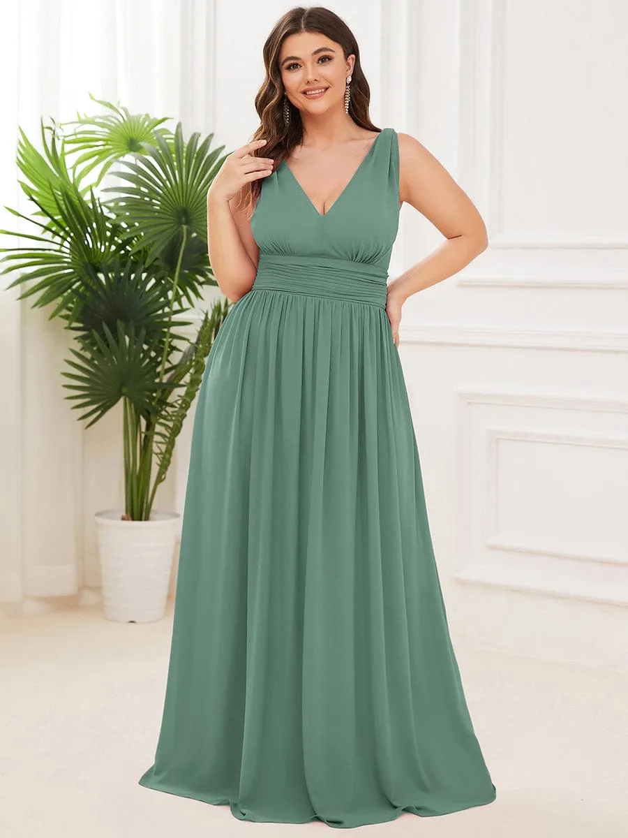 Custom Size Chiffon Sleeveless V-Neck Maxi Bridesmaid Dress