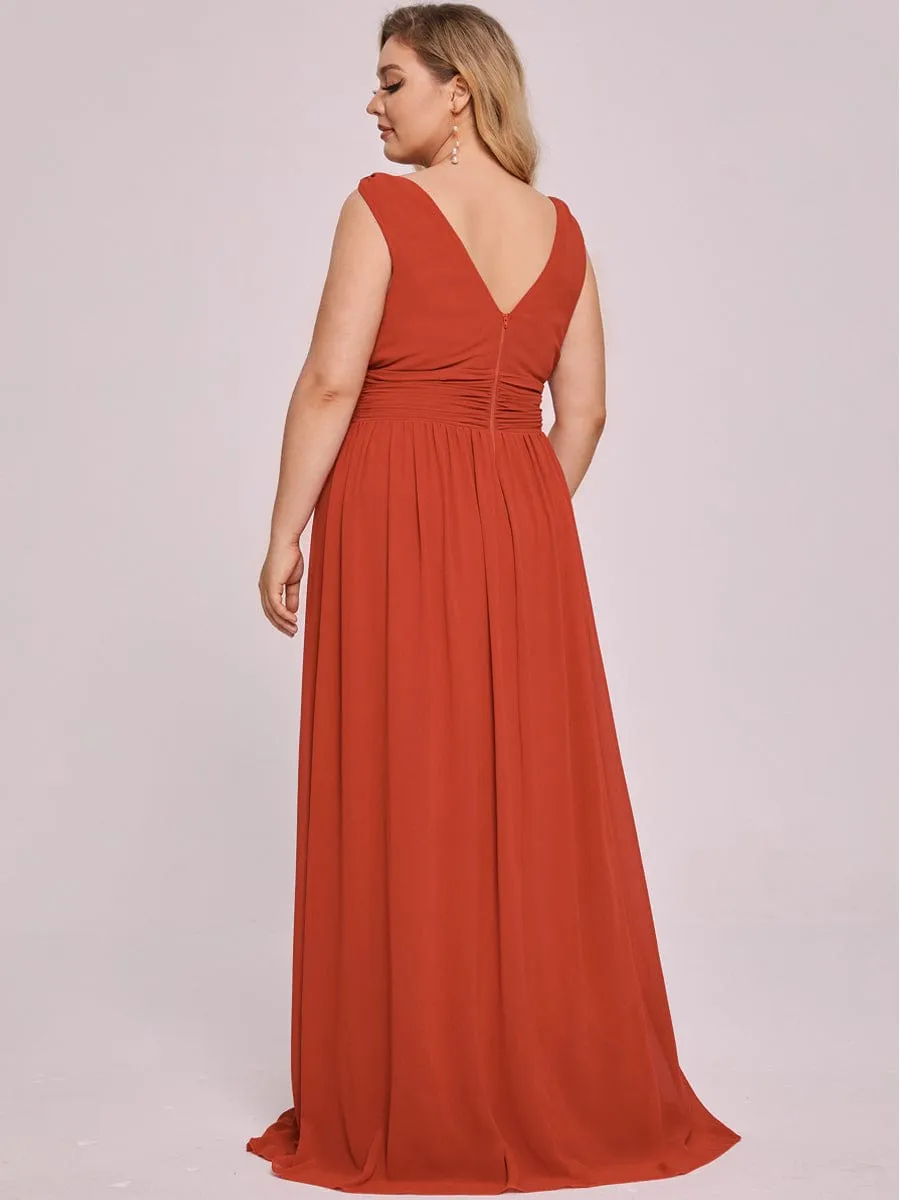 Custom Size Chiffon Sleeveless V-Neck Maxi Bridesmaid Dress