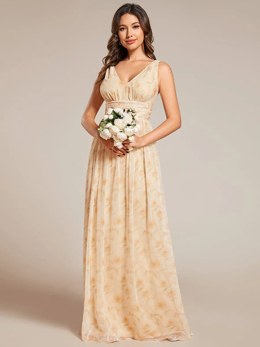 Custom Size Chiffon Sleeveless V-Neck Maxi Bridesmaid Dress