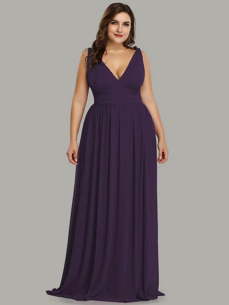 Custom Size Chiffon Sleeveless V-Neck Maxi Bridesmaid Dress