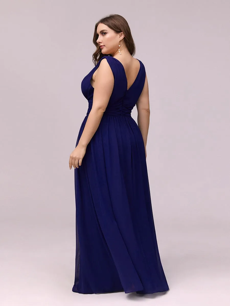 Custom Size Chiffon Sleeveless V-Neck Maxi Bridesmaid Dress