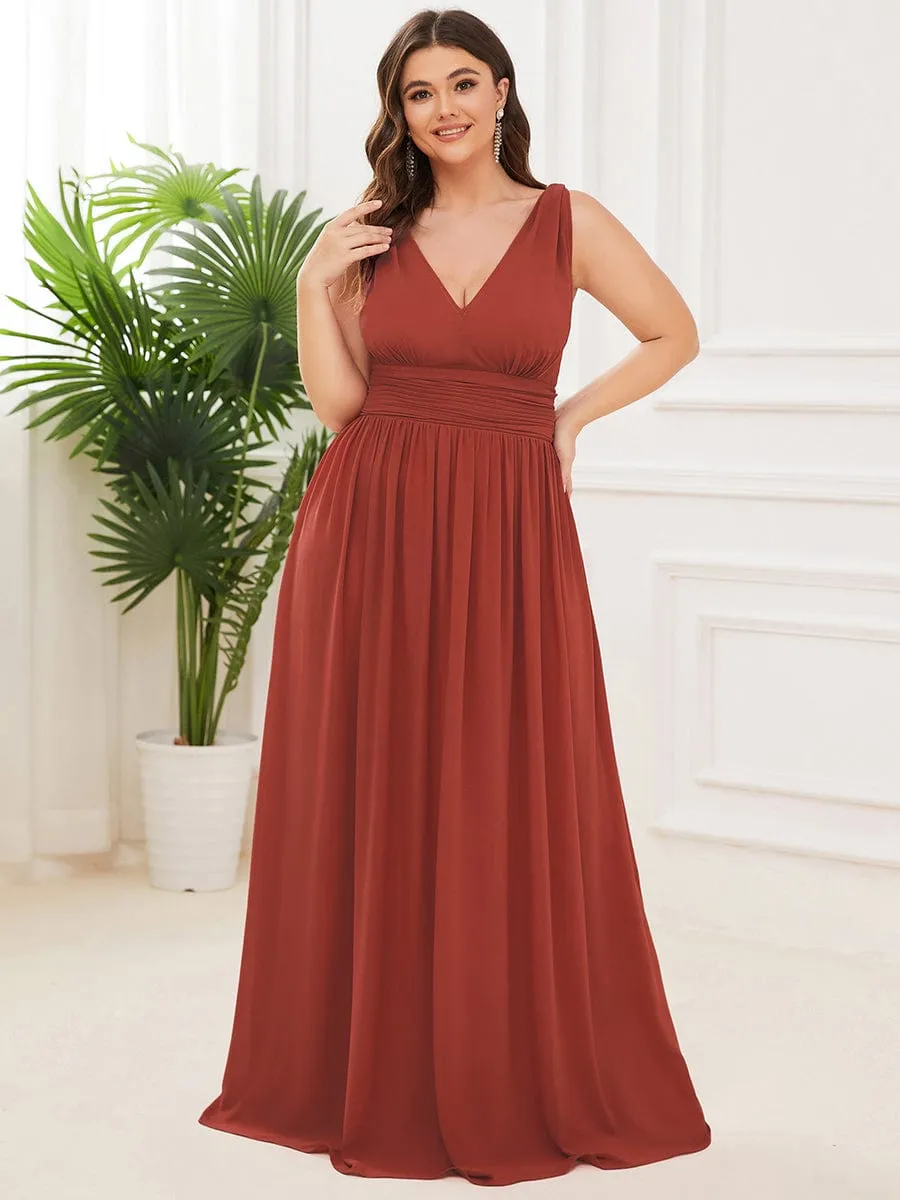 Custom Size Chiffon Sleeveless V-Neck Maxi Bridesmaid Dress